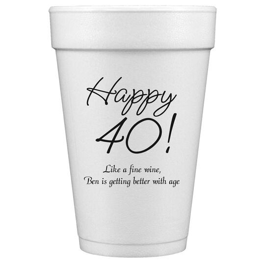 Elegant Happy 40th Styrofoam Cups